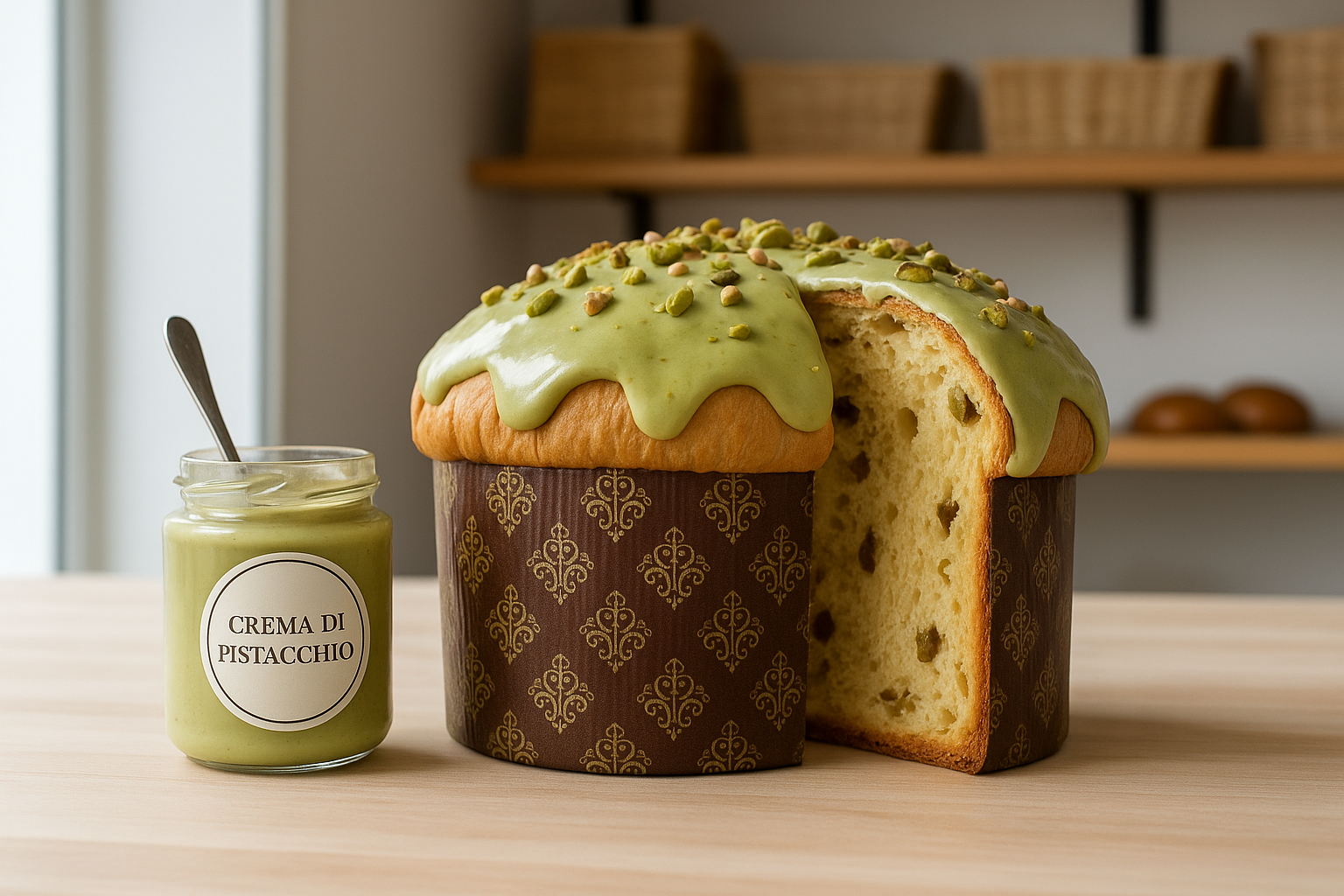 Panettone al pistacchio + crema al pistacchio in OMAGGIO