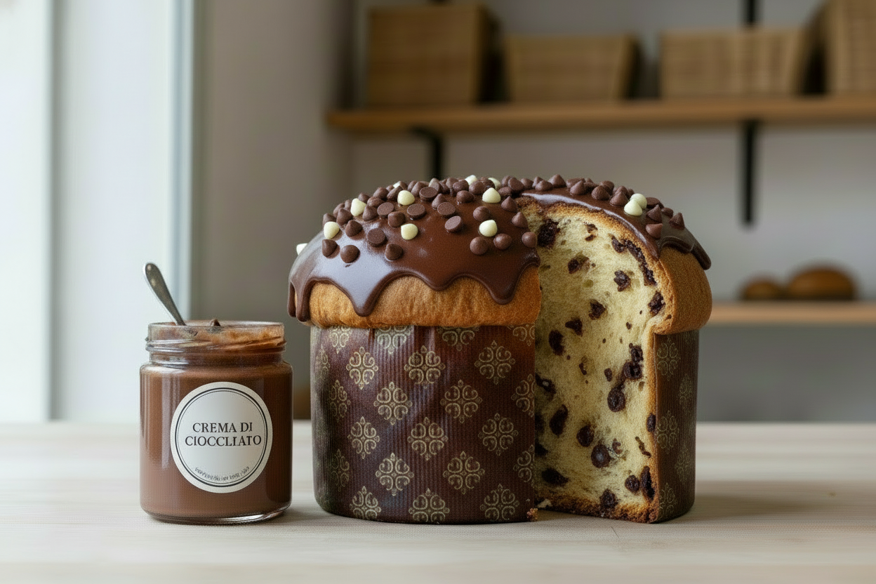 fallo meno lucente e metti una etichetta semplice circolare per la crema di pistacchio